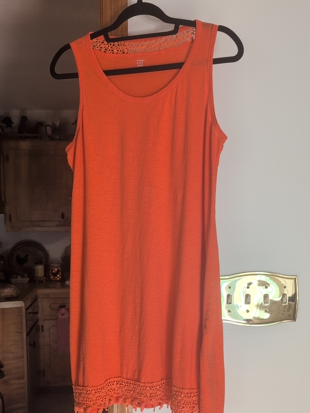 Crown And Ivy Women’s Orange Tank Dress with Crochet Hem
